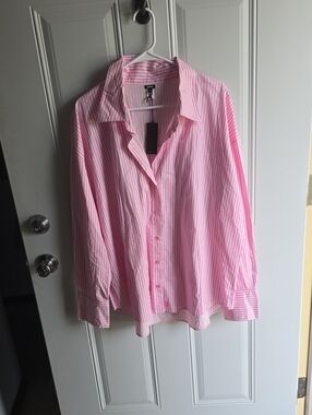 NWT Monrow Pink Striped Button-Down Shirt